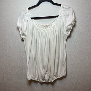 White Puff Sleeve Ruched Blouse